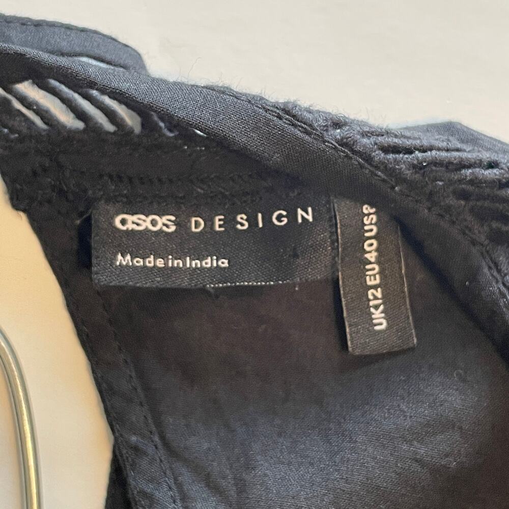ASOS Design Embroidered Button Midaxi Dress Womens Size 8 Black Green Open Back - Picture 6 of 9